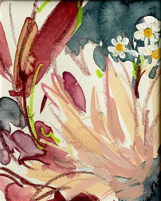 Peach pink flowers in abstract watercolor style