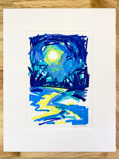 Abstract landscape in oil pastel, matted in white
