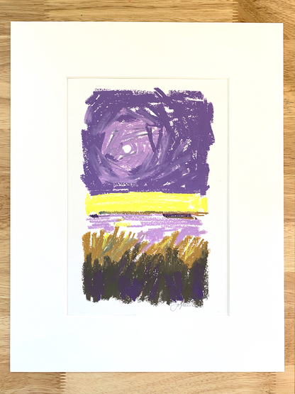 Abstract landscape in oil pastel, matted in white