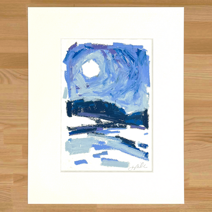 Abstract landscape in oil pastel, matted in white