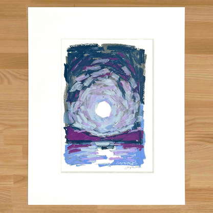 Abstract landscape in oil pastel, matted in white