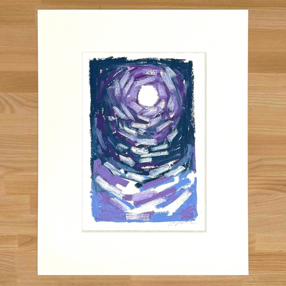 Abstract landscape in oil pastel, matted in white