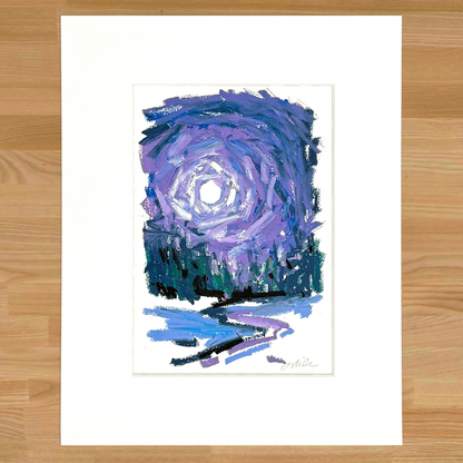 Abstract landscape in oil pastel, matted in white