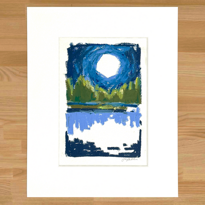 Abstract landscape in oil pastel, matted in white