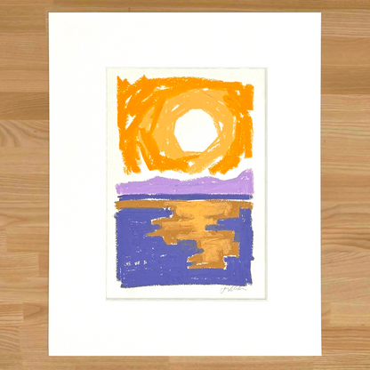 Abstract landscape in oil pastel, matted in white