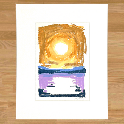 Abstract landscape in oil pastel, matted in white