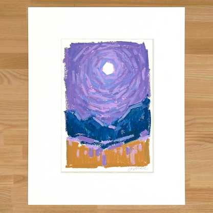 Abstract landscape in oil pastel, matted in white