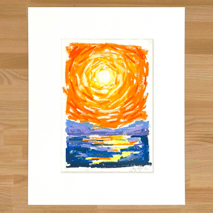 Abstract landscape in oil pastel, matted in white