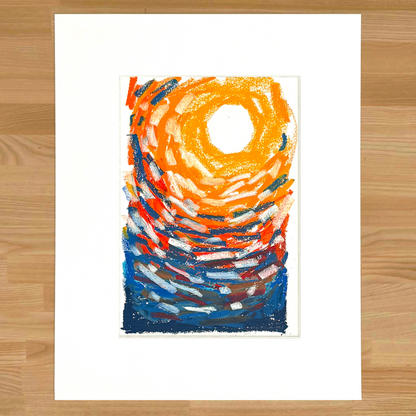 Abstract sky in oil pastel, matted in white