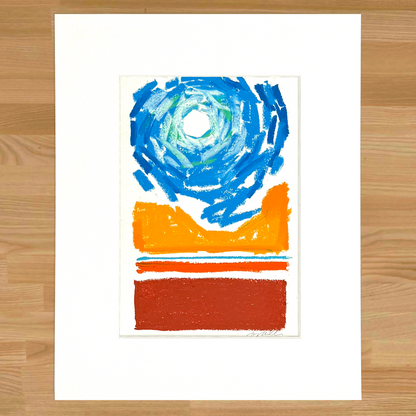 Abstract landscape in oil pastel, matted in white