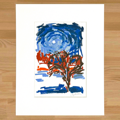 Abstract landscape in oil pastel, matted in white
