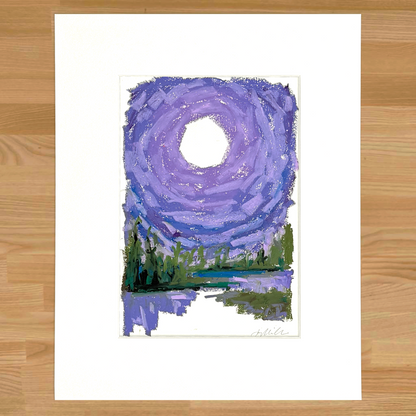 Abstract landscape in oil pastel, matted in white