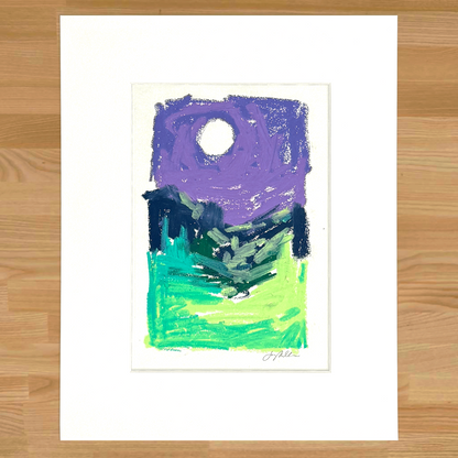Abstract landscape in oil pastel, matted in white