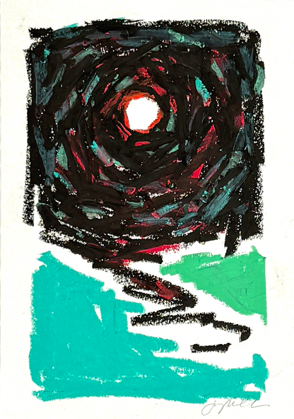 Detail view of original oil pastel on paper artwork, Chromatic Dialogue no. 60 by Joy Miller